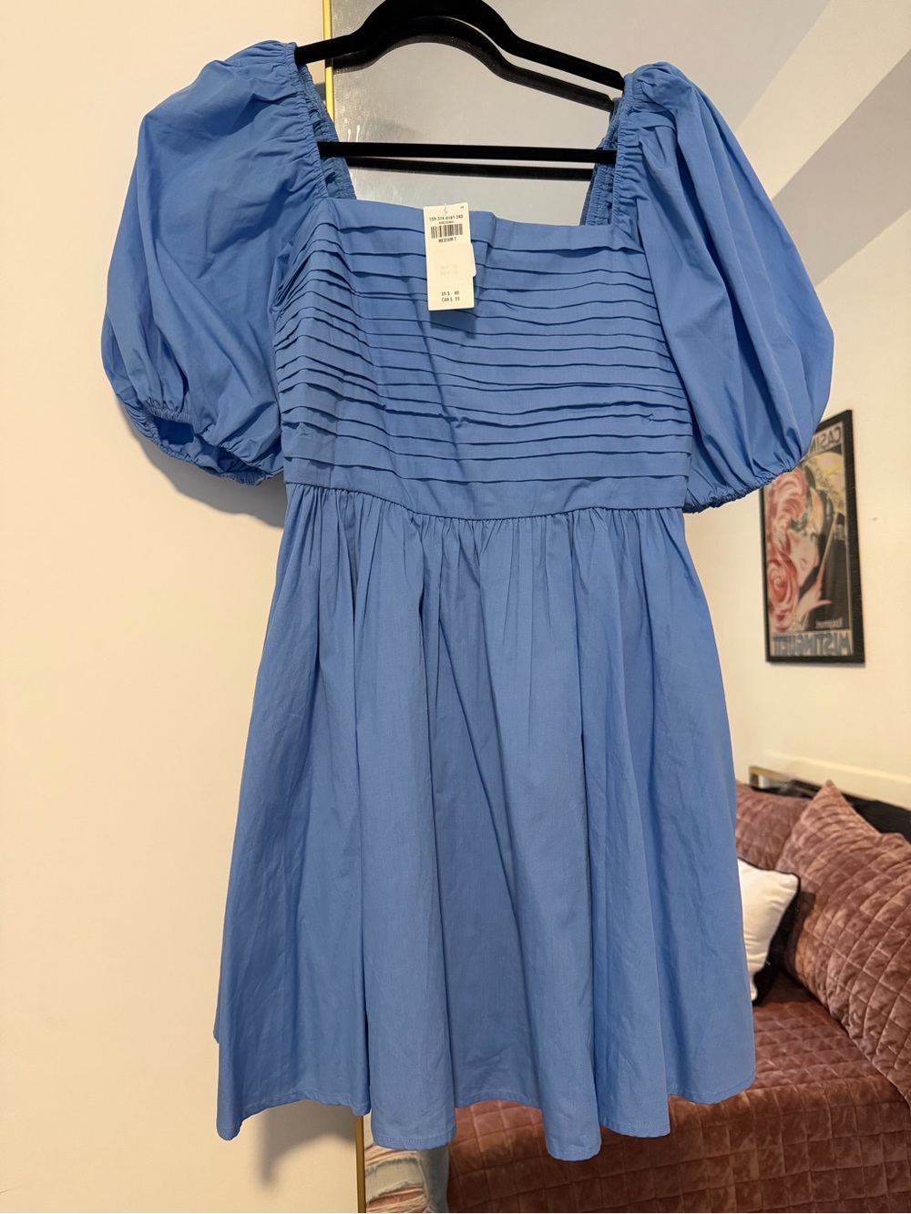 Abercrombie & Fitch Sky Blue Pleated Bodice Puff-Sleeve Mini Dress - Picture 4 of 5
